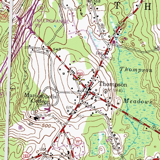 Topographic Map of Thompson Post Office, CT