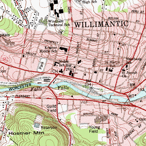 Topographic Map of Willimantic Post Office, CT