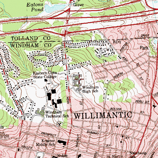 Topographic Map of Windham High School, CT