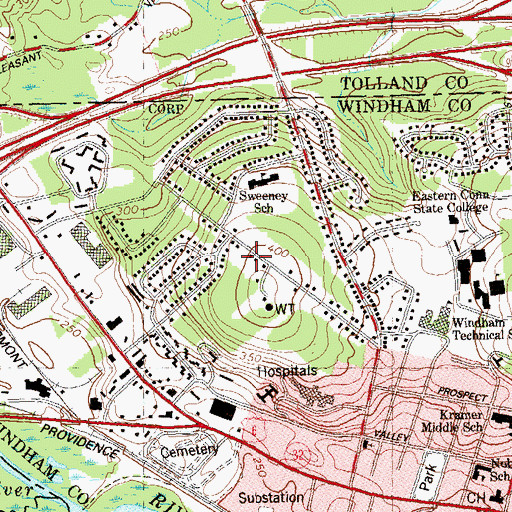 Topographic Map of Windham Middle School, CT