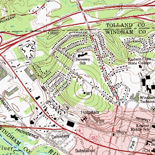 Topographic Map of Windham Middle School, CT