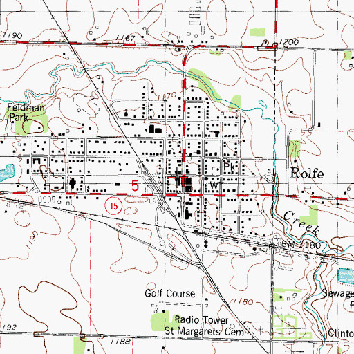 Topographic Map of Rolfe City Town Hall, IA