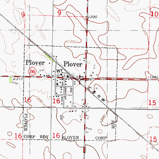 Topographic Map of Plover Town Hall, IA