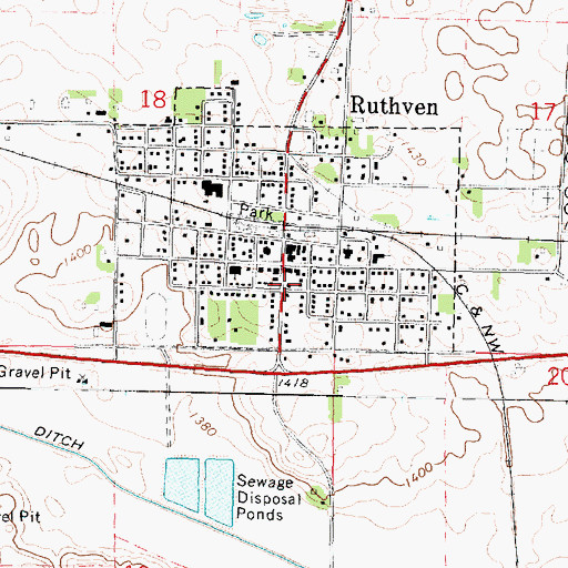 Topographic Map of Ruthven Post Office, IA
