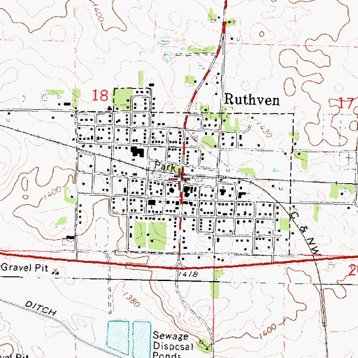Topographic Map of Ruthven, IA