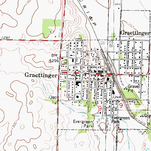 Topographic Map of Graettinger United Methodist Church, IA