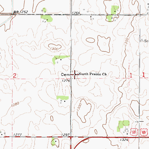 Topographic Map of North Prairie Cemetery, IA