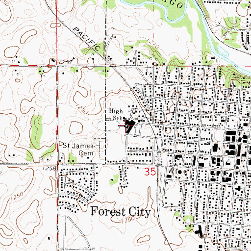 Topographic Map of Forest City High School, IA