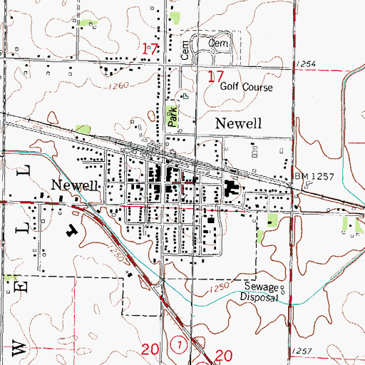 Topographic Map of Newell City Hall, IA