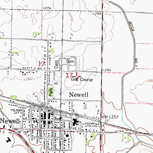 Topographic Map of Newell Golf Course, IA