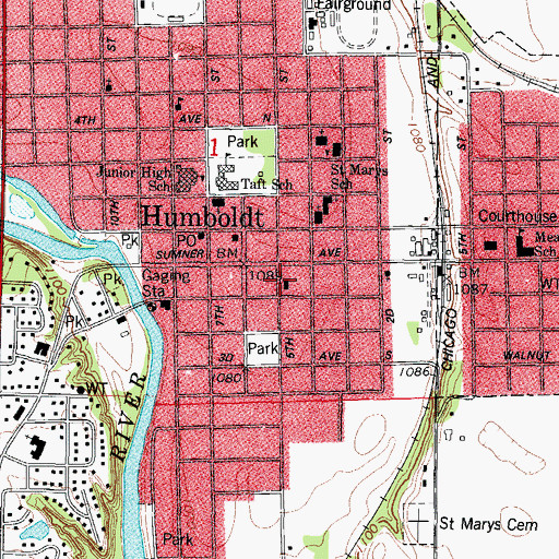 Topographic Map of Humboldt City Hall, IA