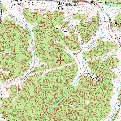 Topographic Map of Teays District, WV