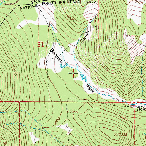 Topographic Map of Bonnett Park, CO