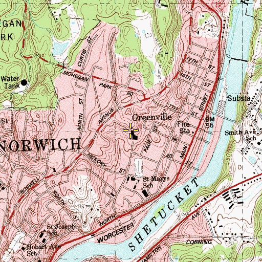 Topographic Map of Greenville Elementary School, CT