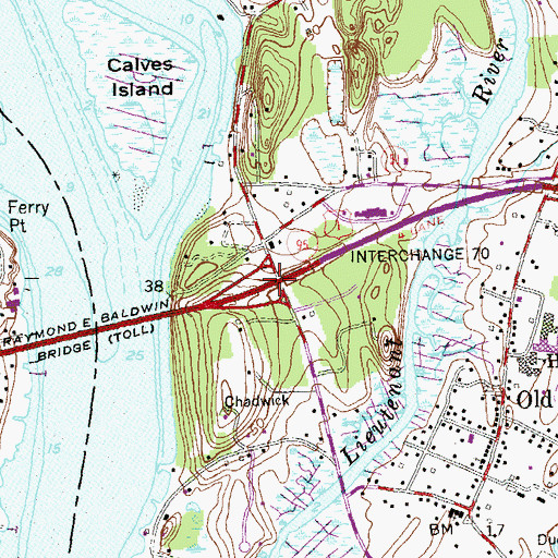 Topographic Map of Interchange 70, CT