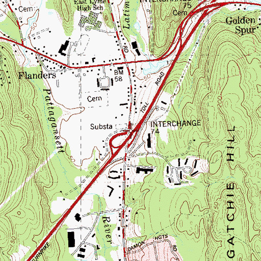 Topographic Map of Interchange 74, CT