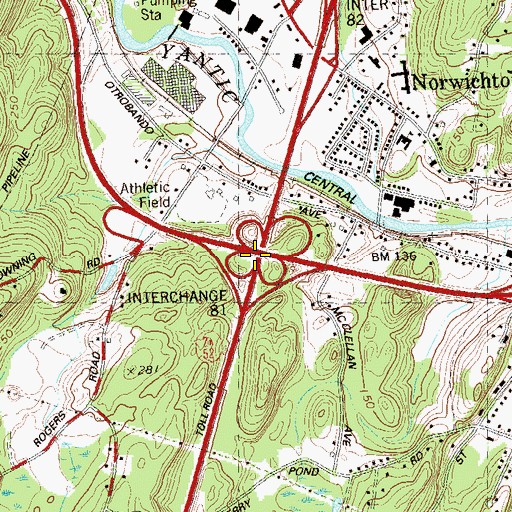 Topographic Map of Interchange 81, CT