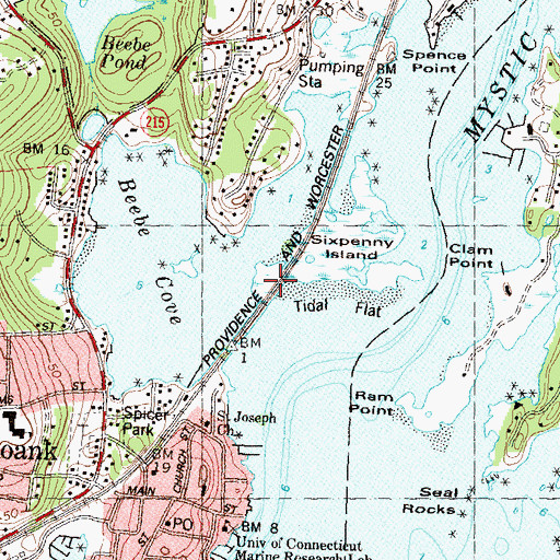Topographic Map of Mud Point, CT