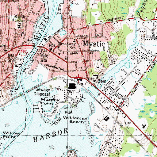 Topographic Map of Mystic Station, CT