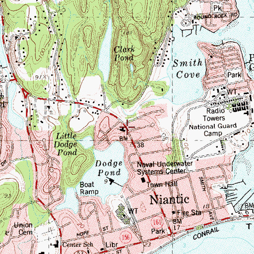 Topographic Map of Niantic Community Church, CT