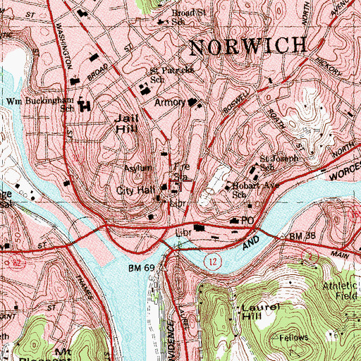Topographic Map of Oak Street Cemetery, CT