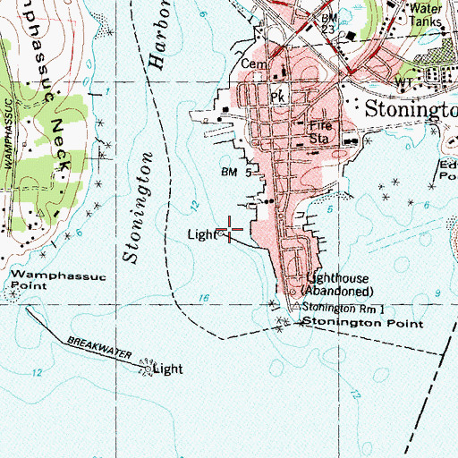 Topographic Map of Old Stone Lighthouse, CT