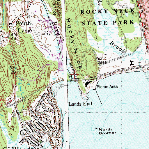 Topographic Map of Rocky Neck State Park Bathing Beach, CT