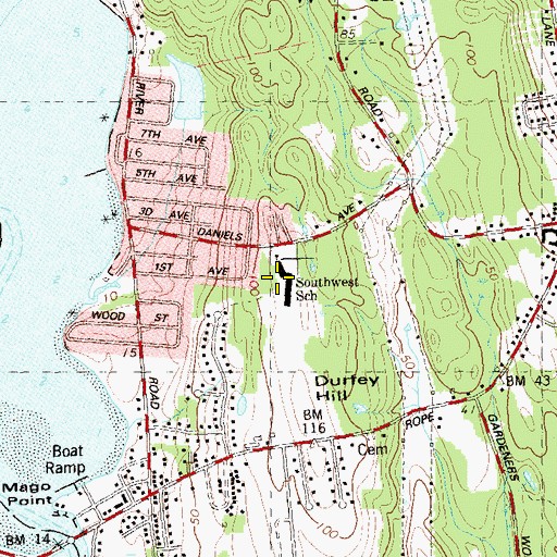 Topographic Map of Southwest Elementary School, CT