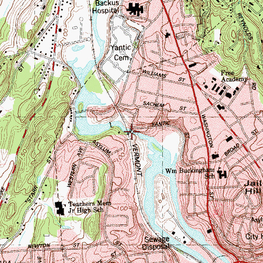 Topographic Map of Yantic Falls, CT