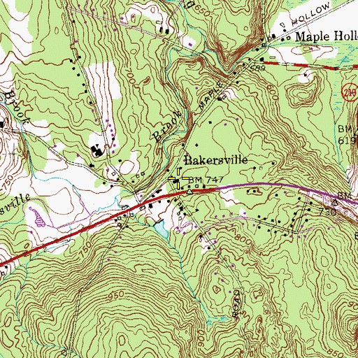 Topographic Map of Bakerville Library, CT