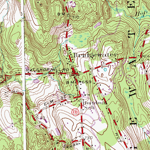 Topographic Map of Bridgwater Green, CT