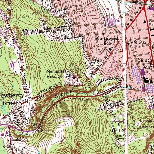 Topographic Map of Charlotte Hungerford Hospital, CT