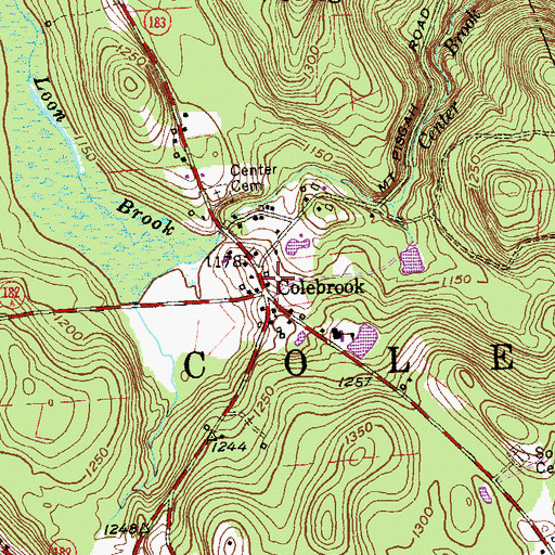 Topographic Map of Colebrook Post Office, CT