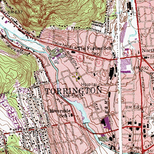 Topographic Map of Harry S Fisher Middle School, CT