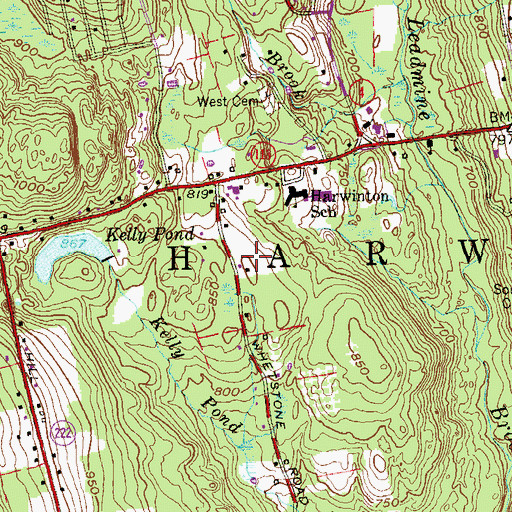 Topographic Map of Harwinton Public Library, CT