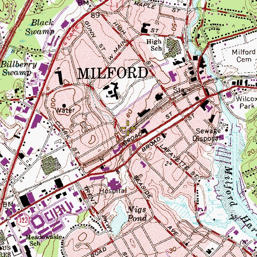Topographic Map of Milford Green, CT