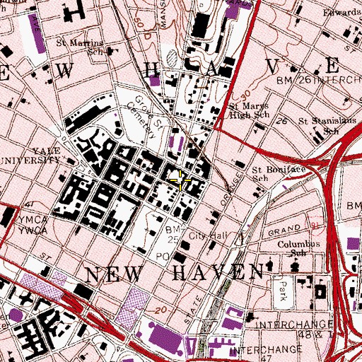 Topographic Map of New Haven Free Public Library, CT