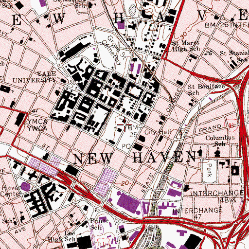 Topographic Map of New Haven Green Historic District, CT