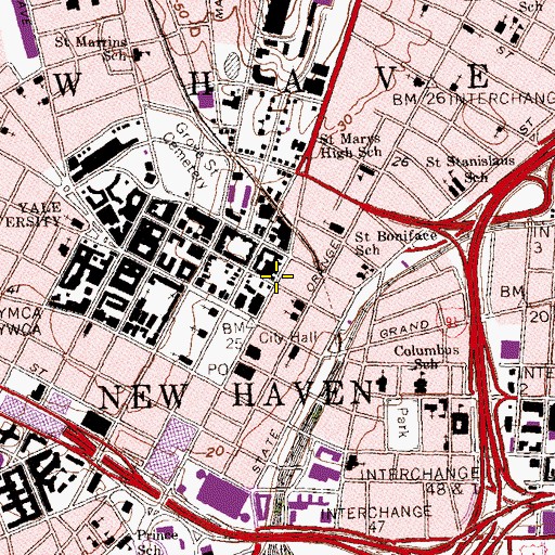 Topographic Map of New Haven Law Library, CT