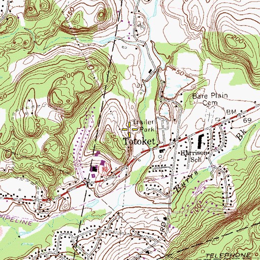 Topographic Map of Rose Swamp, CT