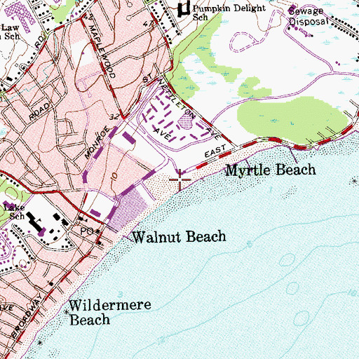 Topographic Map of Walnut Public Beach, CT
