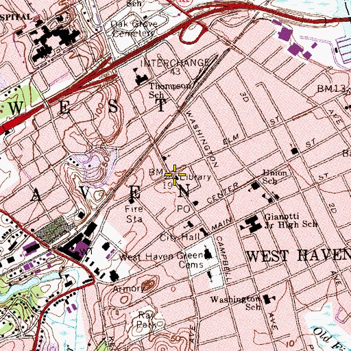 Topographic Map of West Haven Public Library, CT