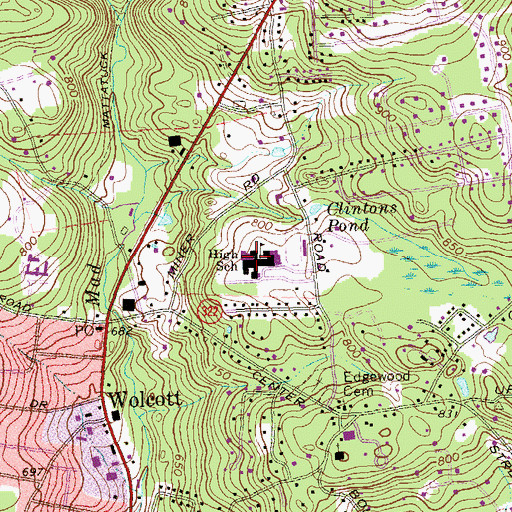 Topographic Map of Wolcott High School, CT