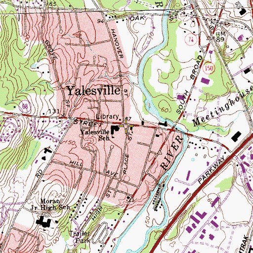 Topographic Map of Yalesville United Methodist Church, CT