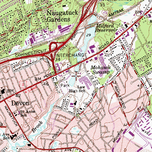 Topographic Map of Beaver Brook Ponds, CT