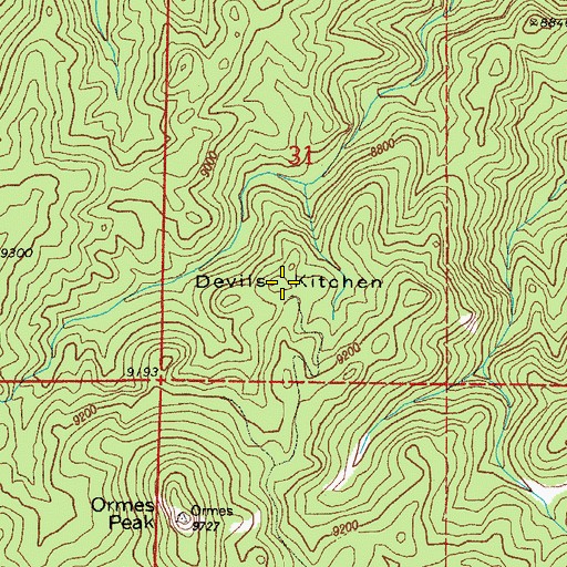 Topographic Map of Devils Kitchen, CO