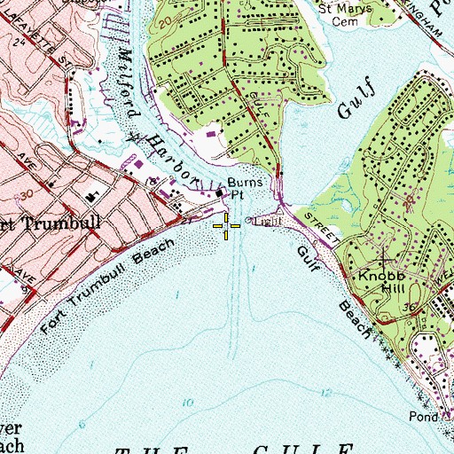 Topographic Map of Burns Point Jetty, CT