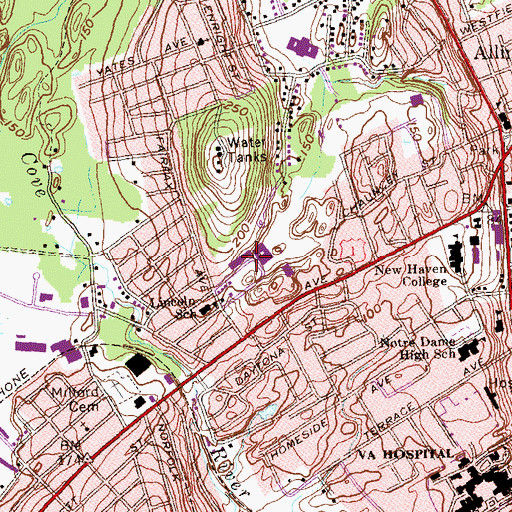 Topographic Map of Carrigan Middle School, CT