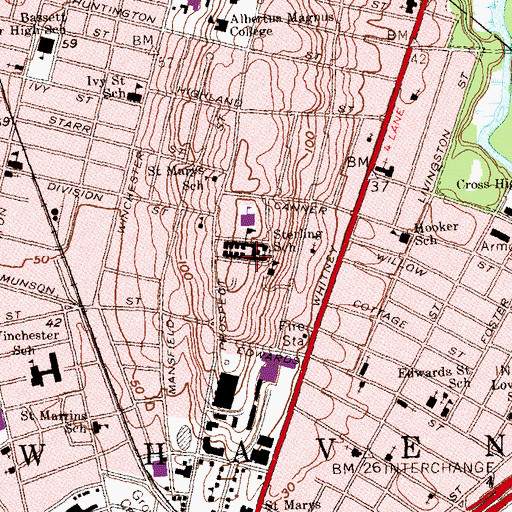 Topographic Map of Cross Campus Library, CT