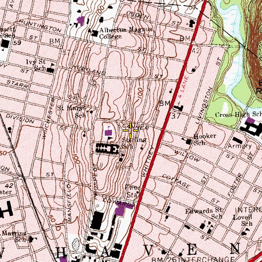 Topographic Map of Curtis Building, CT